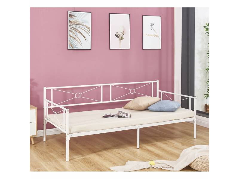 MARIN Daybed Κρεβάτι (90x190) + Βοηθητικό Κρεβάτι (85x185) Μέταλλο Βαφή Άσπρο
