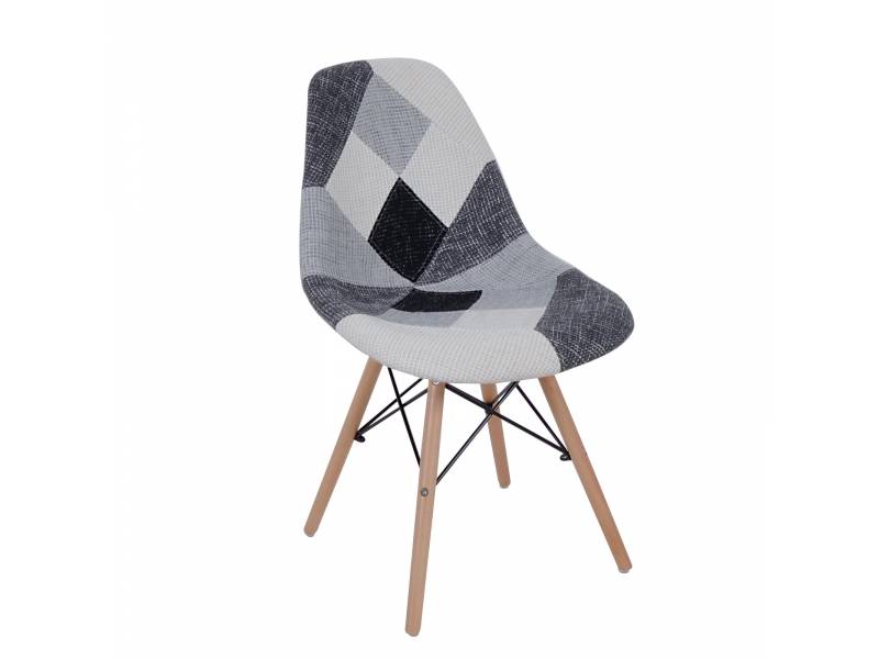 ART Wood Καρέκλα Ξύλο - PP Ύφασμα Patchwork Black & White