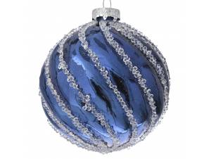 Μπλε γυάλινη μπάλα 8 εκ. σετ 6
