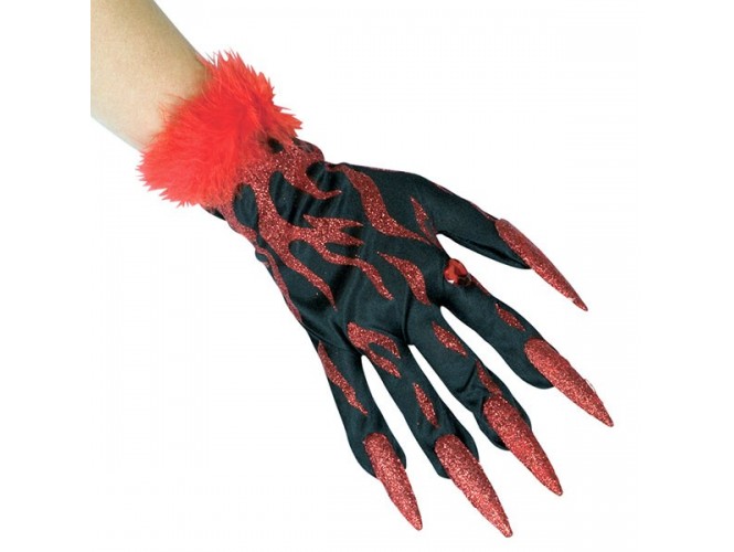Αποκριάτικα Αξεσουάρ Γάντια με νύχια και κόκκινες φλόγες