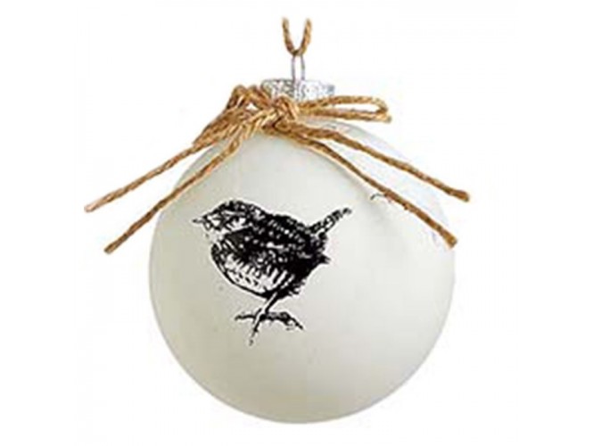 Λευκή Χριστουγεννιάτικη Γυάλινη Μπάλα με πουλάκι