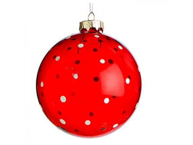 Κόκκινη Γυάλινη Χριστουγεννιάτικη Μπάλα με σχέδιο