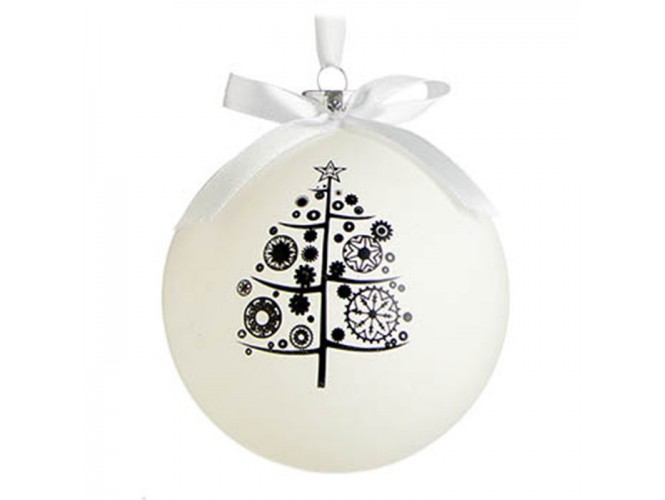 Λευκή Χριστουγεννιάτικη Γυάλινη Μπάλα με Δέντρο