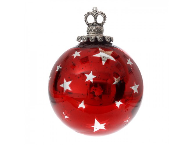 Γυάλινη Κόκκινη Χριστουγεννιάτικη Μπάλα με Αστέρια 14 εκ.