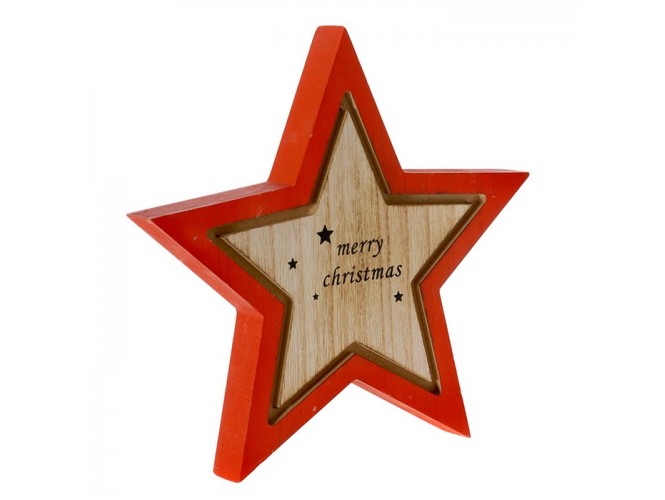 Κόκκινο Χριστουγεννιάτικο διακοσμητικό ξύλινο Αστέρι 22 x 22 εκ.