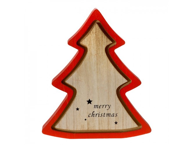 Κόκκινο Χριστουγεννιάτικο διακοσμητικό ξύλινο Δέντρο 22 x 22 εκ.