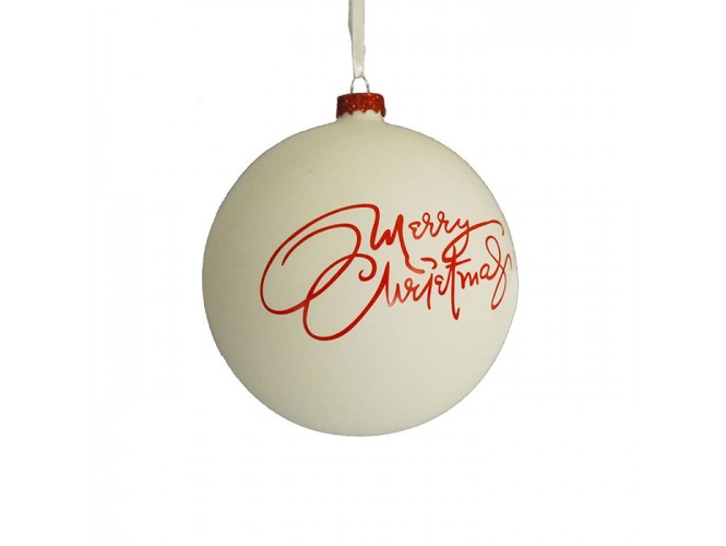 Άσπρη Γυάλινη Χριστουγεννιάτικη Μπάλα με Ευχή 8 εκ.