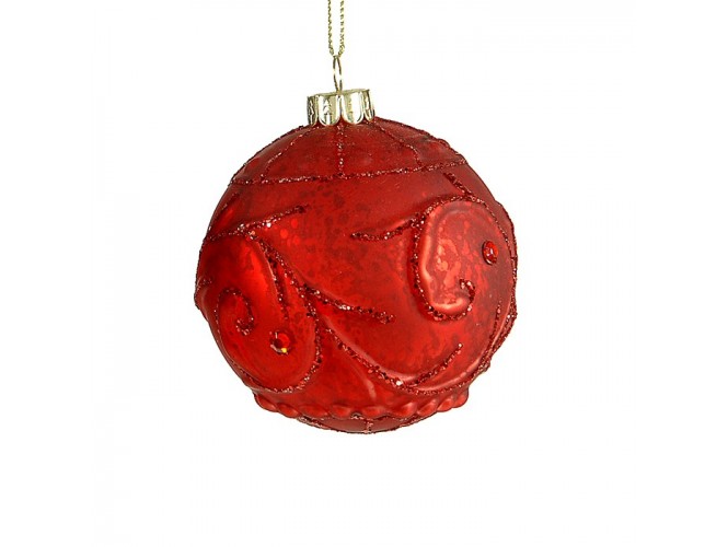 Κόκκινη ανάγλυφη Χριστουγεννιάτικη μπάλα 8 εκ.