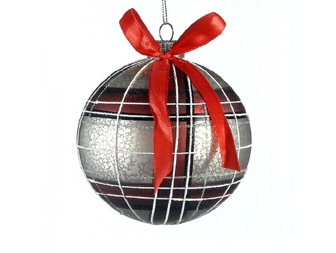 Χριστουγεννιάτικη καρό μπάλα διακόσμησης 10 εκ.