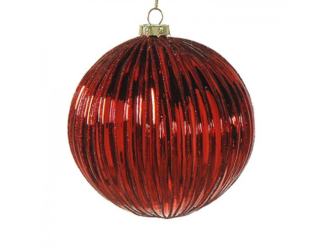 Γυάλινη κόκκινη Χριστουγεννιάτικη μπάλα με Glitter 10 εκ.