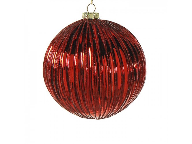 Γυάλινη κόκκινη Χριστουγεννιάτικη μπάλα με Glitter 8 εκ.