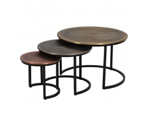 Coin Coffee Table Set 3Τεμ Copper Titanium Brass D75-56 Coin Coffee Table Set 3Τεμ Copper Titanium Brass D75-56