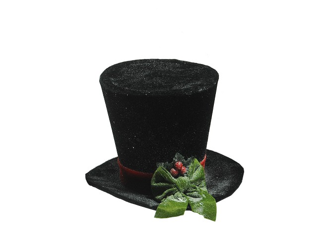 Χριστουγεννιάτικο χιονισμένο διακοσμητικό μαύρο καπέλο 25 εκ.