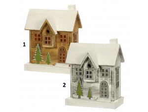 Διακοσμητικό ξύλινο σπιτάκι με φως καφέ-λευκό