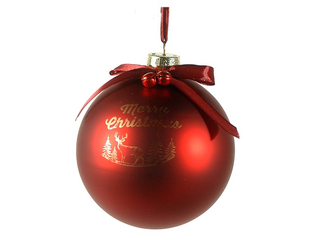 Χριστουγεννιάτικη κόκκινη μπάλα με χρυσό τοπίο και ευχή 10 εκ.