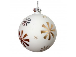 Άσπρη Χριστουγεννιάτικη μπάλα με χρυσές νιφάδες 10 εκ.