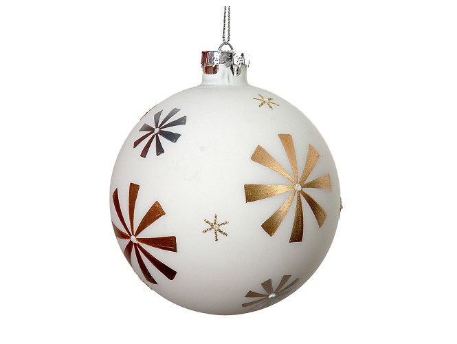 Άσπρη Χριστουγεννιάτικη μπάλα με χρυσές νιφάδες 10 εκ.