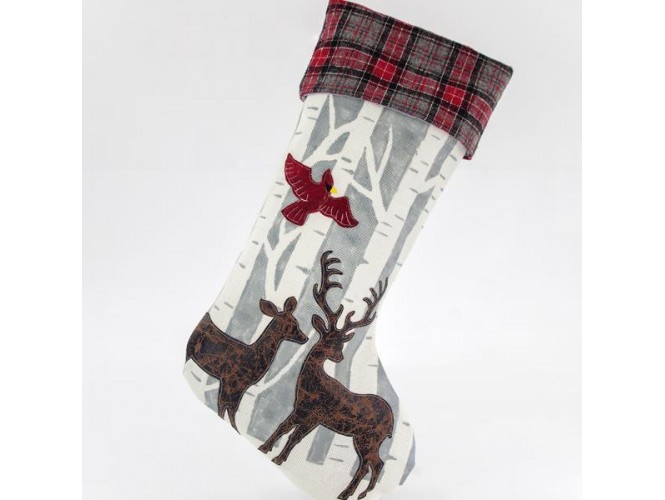 Χριστουγεννιάτικη γκρι-άσπρη κάλτσα με τάρανδους 28x54 εκ.