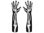 Αποκριάτικα μακριά μαύρα γάντια με σχέδιο οστών 50εκ.