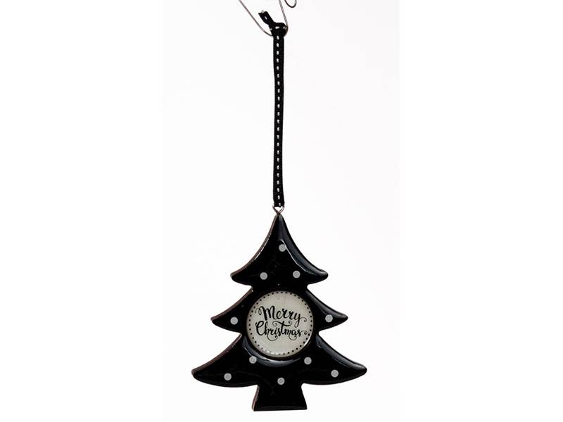 Χριστουγεννιάτικο Ξύλινο Κρεμαστό Στολίδι Δέντρο Πουά Μαύρο