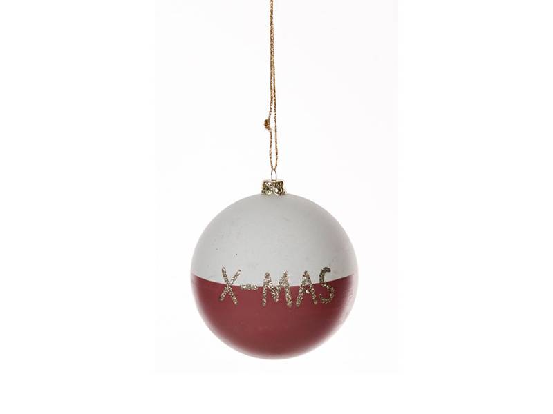 Χριστουγεννιάτικη Διακοσμητική Πλαστική Μπάλα Λευκό-Κόκκινο 8 εκ.