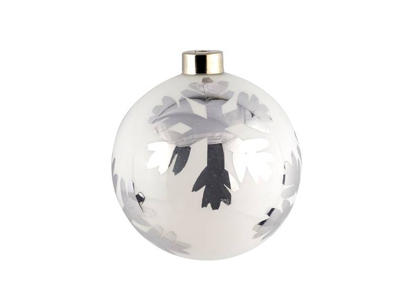 Χριστουγεννιάτικη μπάλα γυάλινη λευκή με ασημί νιφάδα