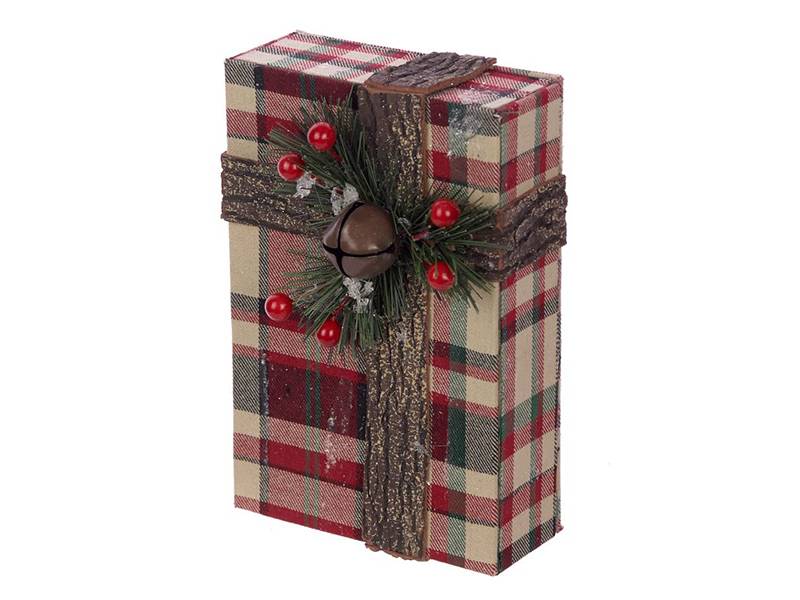 Χριστουγεννιάτικο Κρεμαστό Διακοσμητικό Κουτί Δώρου Καρώ 21 x 14 x 9 εκ.