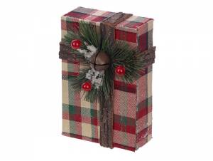 Χριστουγεννιάτικο Κρεμαστό Διακοσμητικό Κουτί Δώρου Καρώ 16 x 10 x 8 εκ.