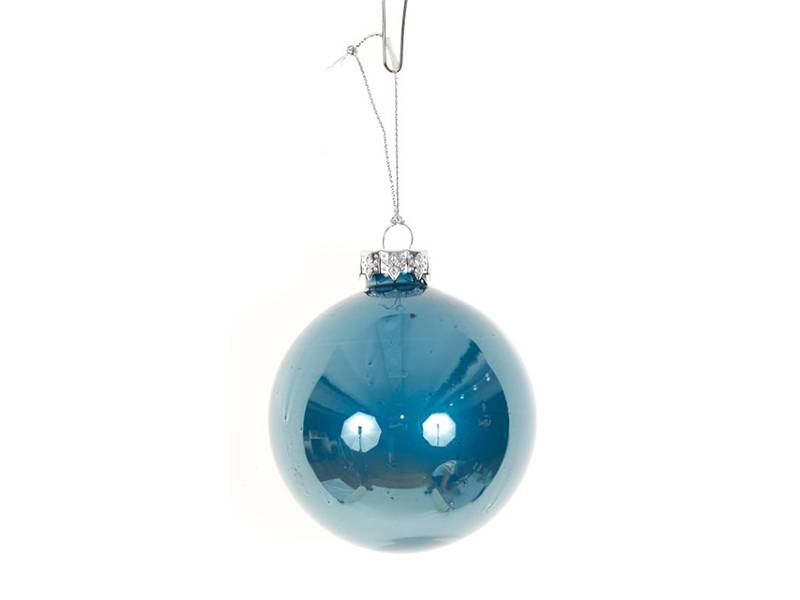 Χριστουγεννιάτικη Γυάλινη Μπάλα Γαλάζια Γυαλιστερή 10 εκ.