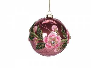 Χριστουγεννιάτικη Γυάλινη Μπάλα Λουλουδάτη 12 εκ.