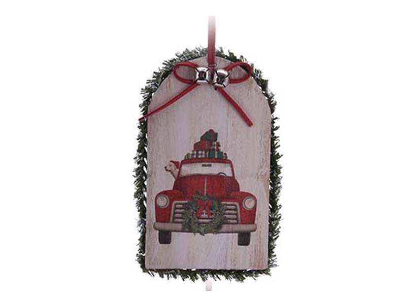 Χριστουγεννιάτικο Στολίδι Ξύλινο Πινακάκι με Φορτηγάκι 13