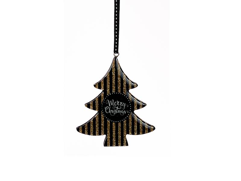 Χριστουγεννιάτικο Ξύλινο Κρεμαστό Στολίδι Δέντρο Μαύρο με Χρυσή Ρίγα