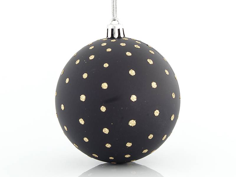 Χριστουγεννιάτικη Μπάλα Μαύρη με Χρυσή Διακόσμηση 8 εκ. Set 6 τμχ.