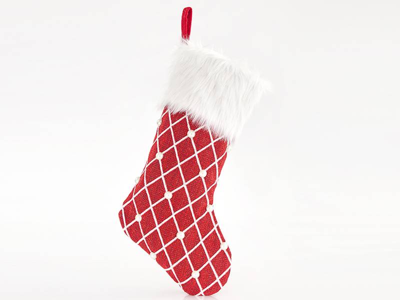 Χριστουγεννιάτικη Κάλτσα με Πέρλες Κόκκινη Καρό 25 x 4 x 51 εκ.