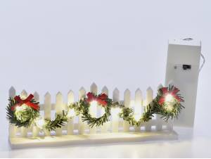 Χριστουγεννιάτικο μίνι φράχτης με φως και στεφάνια 16x6 εκ.