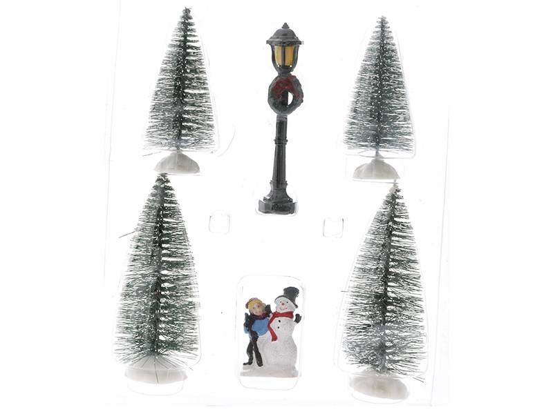 Set 6 τεμ. Χριστουγεννιάτικες διακοσμητικές φιγούρες μακέτας με δέντρα και χιονάνθρωπο