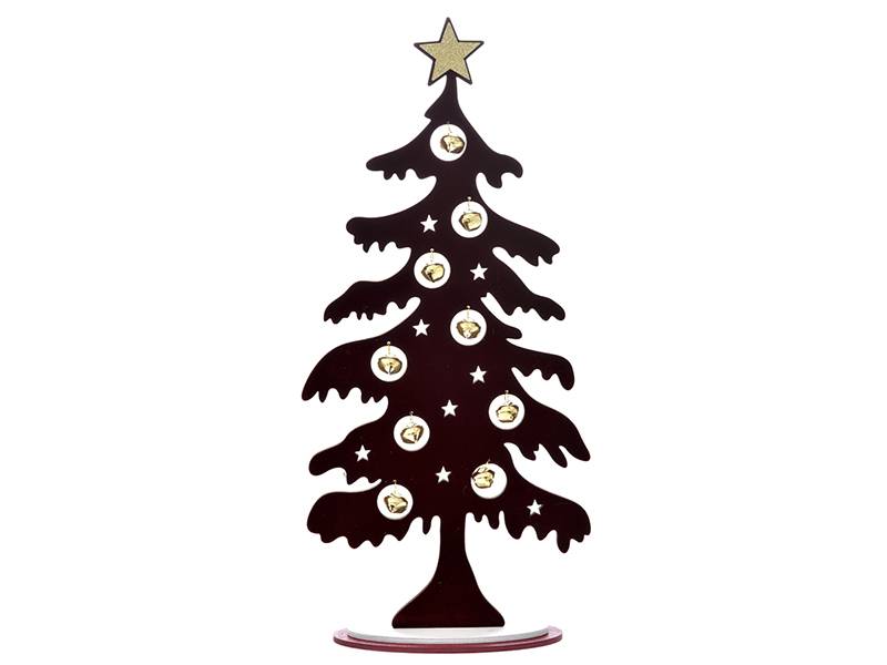 Χριστουγεννιάτικο μπορντό ξύλινο επιτραπέζιο δέντρο με κουδουνάκια 22x49 εκ.