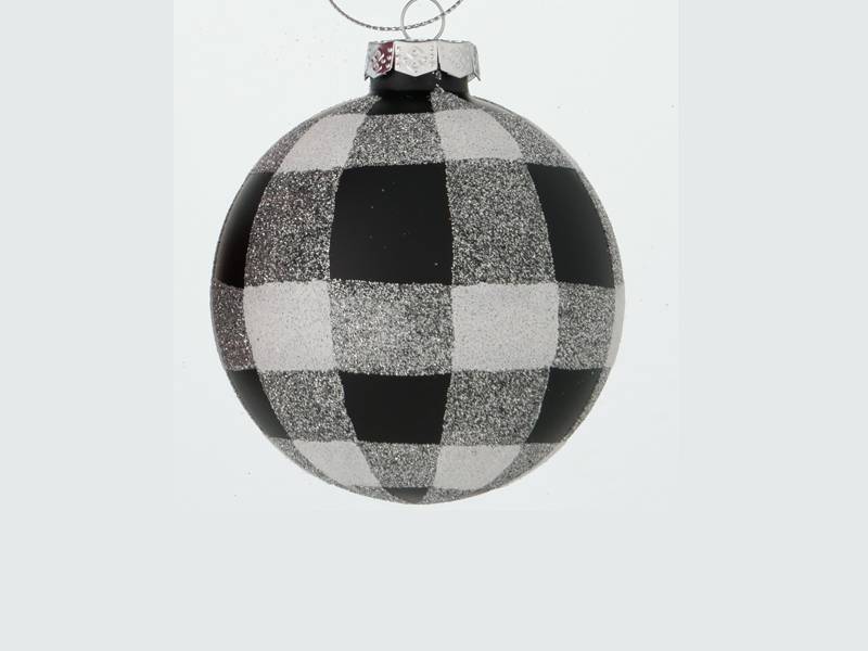 Χριστουγεννιάτικη Γυάλινη Ματ Καρό Άσπρο-Μαύρο Μπάλα Vichy 8 εκ.