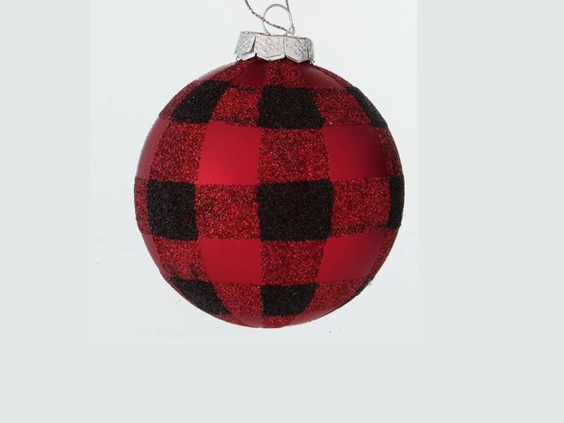Χριστουγεννιάτικη Γυάλινη Ματ Καρό Κόκκινο-Μαύρο Μπάλα Vichy 8 εκ.