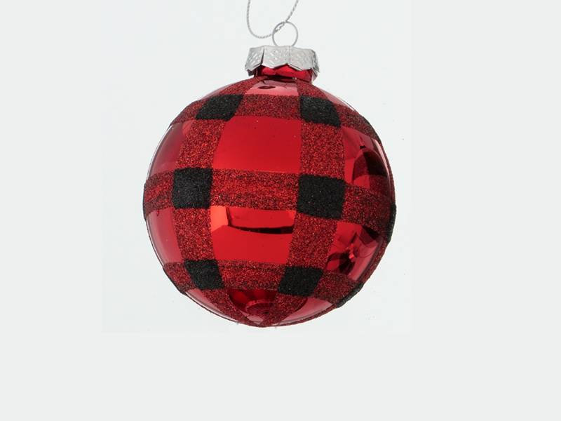 Χριστουγεννιάτικη Γυάλινη Καρό Κόκκινο-Μαύρο Μπάλα Vichy 8 εκ.