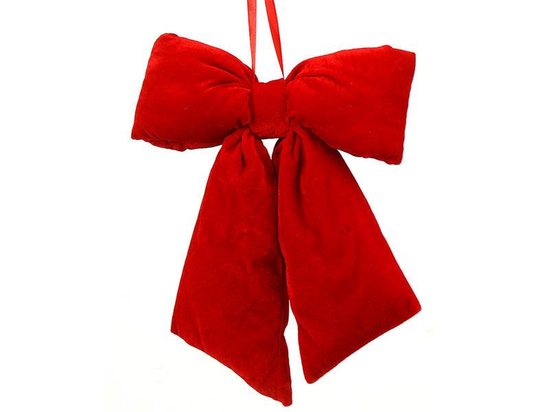 Χριστουγεννιάτικο Βελούδινο Κόκκινα Κρεμαστό Στολίδι Φιόγκος 48 εκ.