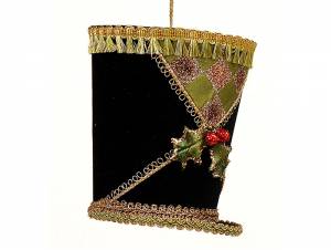 Χριστουγεννιάτικο Μαύρο Κρεμαστό Στολίδι Στρατιωτικό Καπέλο με Καφέ και Χρυσές Λεπτομέρειες