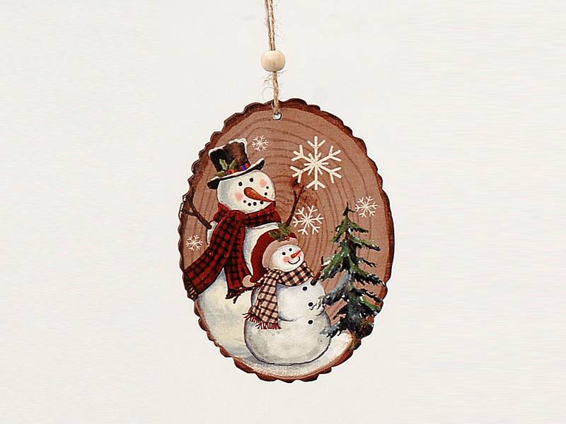 Χριστουγεννιάτικο Ξύλινο Κρεμαστό Στολίδι με Χιονάνθρωπο 12 εκ.