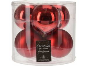 Set 6 τεμ. Χριστουγεννιάτικες μπάλες γυάλινες κόκκινες ματ και γυαλιστερές 8 εκ.