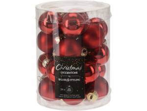 Set 24 τεμ. Χριστουγεννιάτικες μπάλες γυάλινες κόκκινες ματ- γυαλιστερές 2
