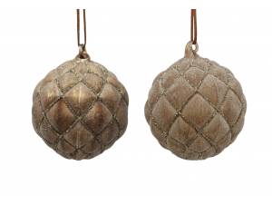 Χριστουγεννιάτικη γυάλινη καφέ μπάλα με ανάγλυφο μοτίβο