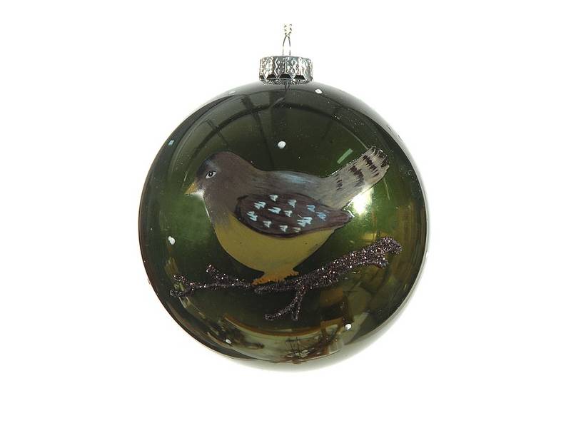  Χριστουγεννιάτικη γυάλινη μπάλα πράσινη με σχέδιο πουλάκι