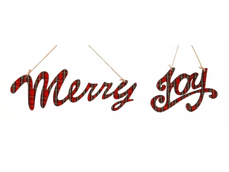 Στολίδι ξύλινη Καρό πινακίδα " MERRY" - "JOY"