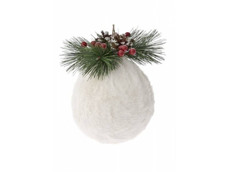 Χριστουγεννιάτικη μπάλα λευκή με κλαδάκι και Berries