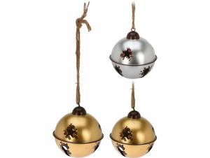 Στολίδι κουδουνάκι μεταλλικό 2 χρώματα 12x12x15 εκ.